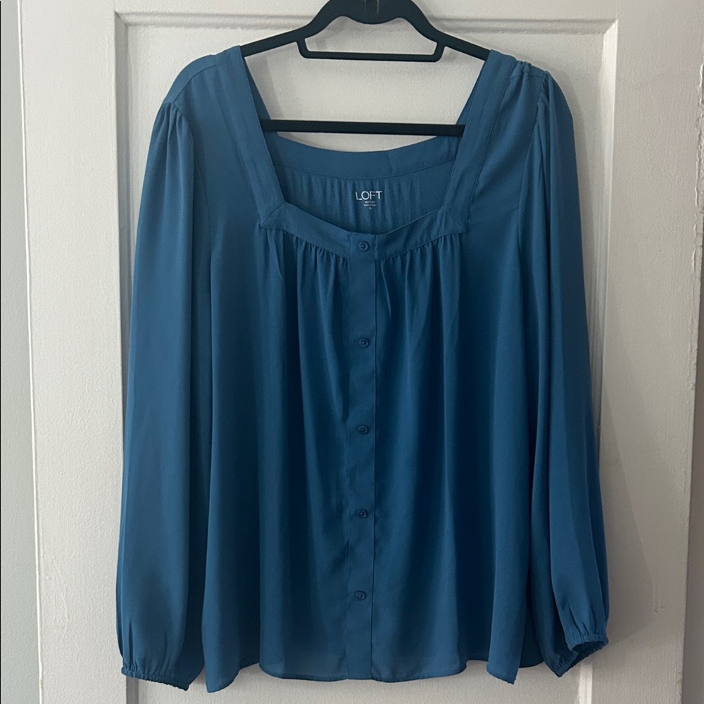LOFT Women's Teal Button-Down Blouse